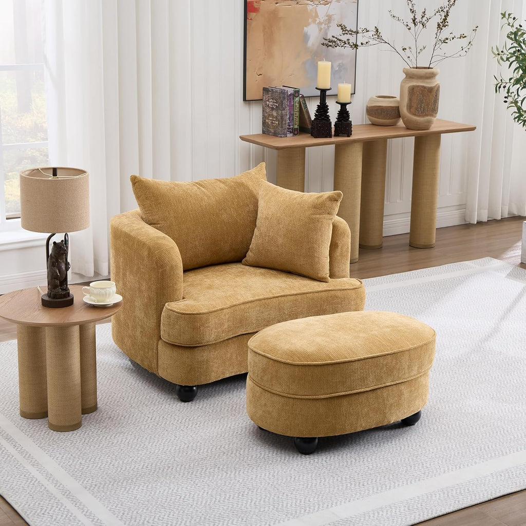 Modern Chaise Lounge Chair — Yellow Chenille