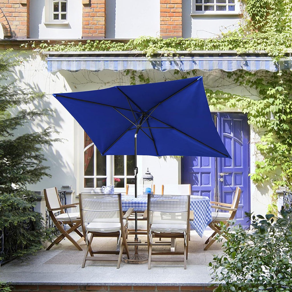 Rectangular Patio Umbrella, Table Market Umbrella with Tilt and Crank, Outdoor Umbrella Pool and Beach - Navy Blue
