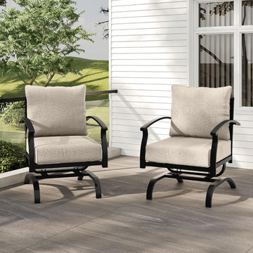 2 Pieces Patio Furniture Set, Outdoor Metal Rocking Chair, Patio Bistro Set Rocker Chair with Thickened Cushions for