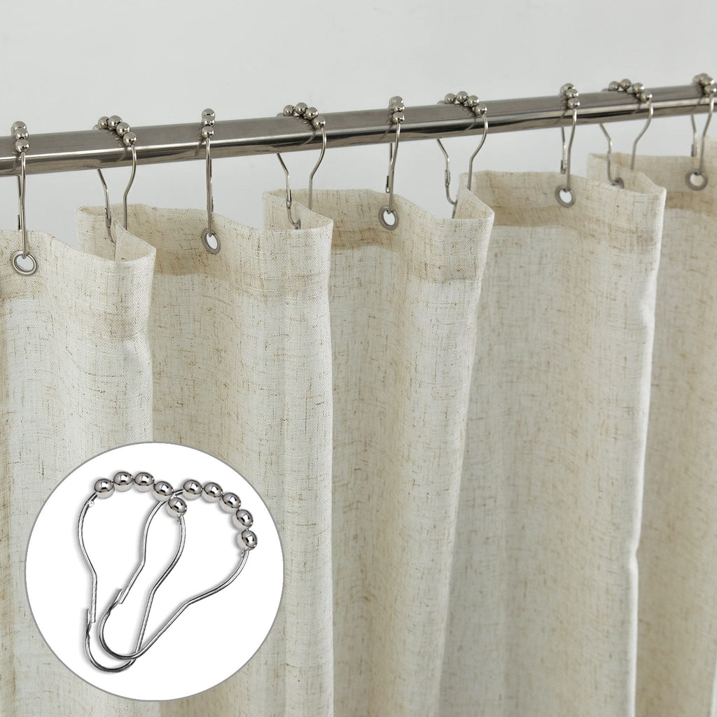 Textured Fabric Liner Set with Hooks Waterproof Luxury Natural Linen Neutral Tone Burlap Woven Look Vintage Country