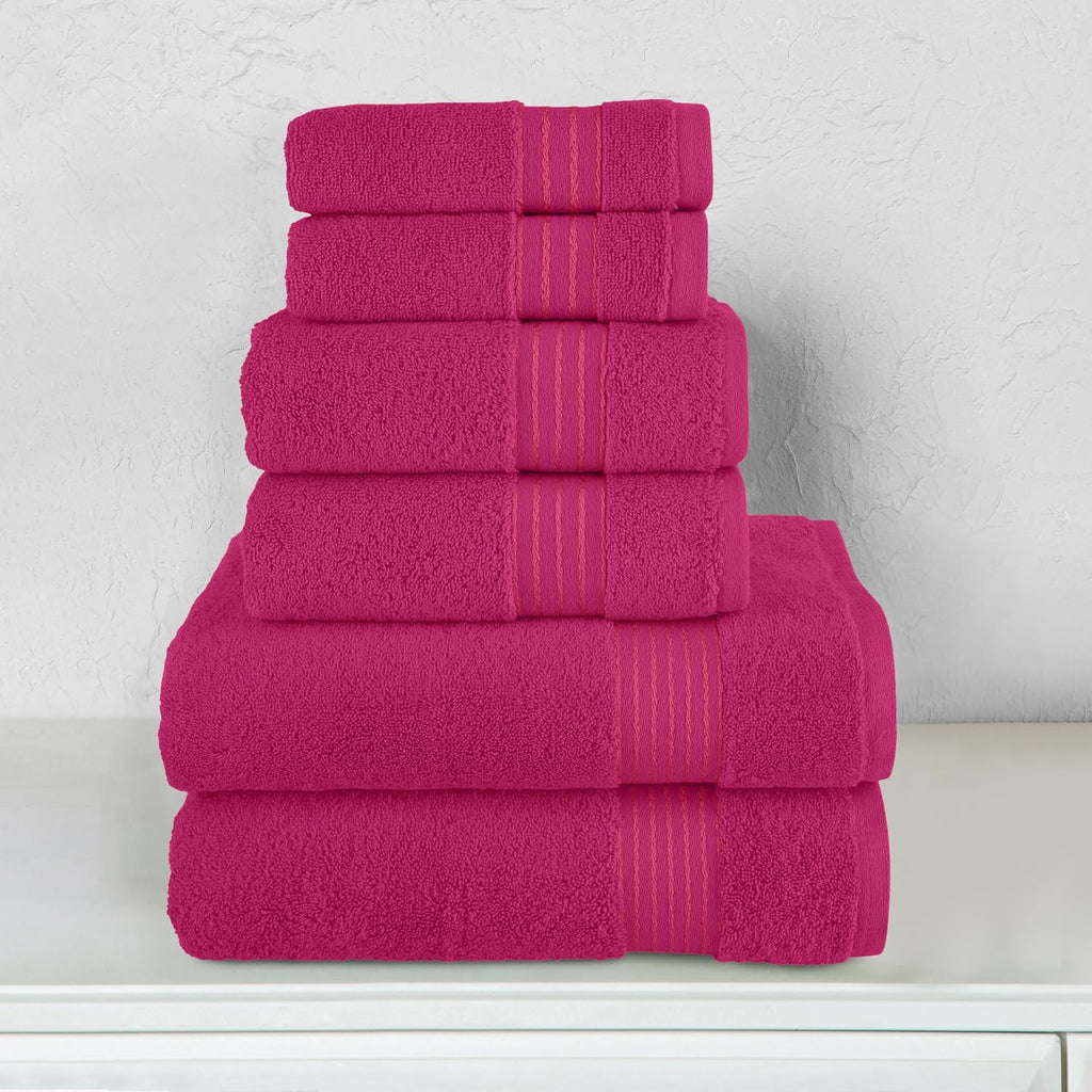 Premium Cotton 6-Piece Towel Set, Includes 2 Washcloths, 2 Hand Towels and 2 Bath Towels, 100% Turkish Cotton