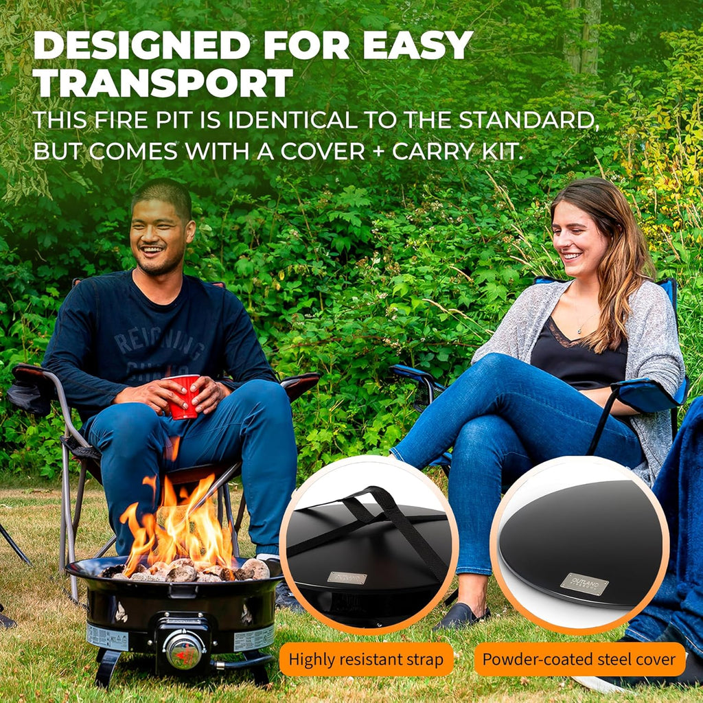 Portable Propane Fire Pit, 19-inch, 58,000 BTU with Fire Pit Cover & Carry Kit, Smokeless Gas Firebowl