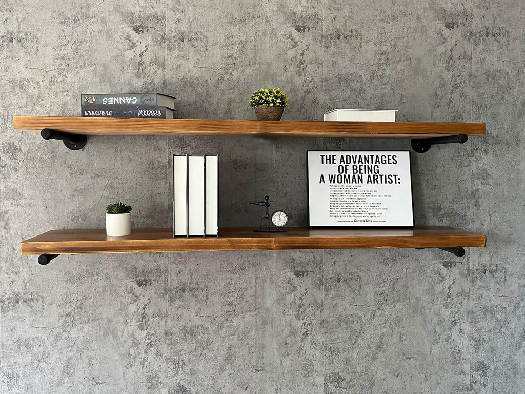 48 inch Industrial Pipe Floating Shelves,Solid Pine Wood Wall Shelf | Solid Pine Wood,9.85" Extra Width,special