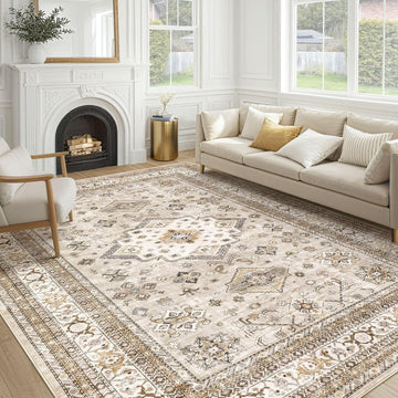 10x14 Area Rug, Washable, Traditional, Beige