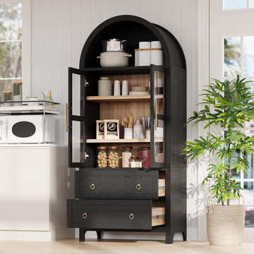Arched Curio Cabinet with Glass Doors 4 Tier Display Cabinet with 2 Dr