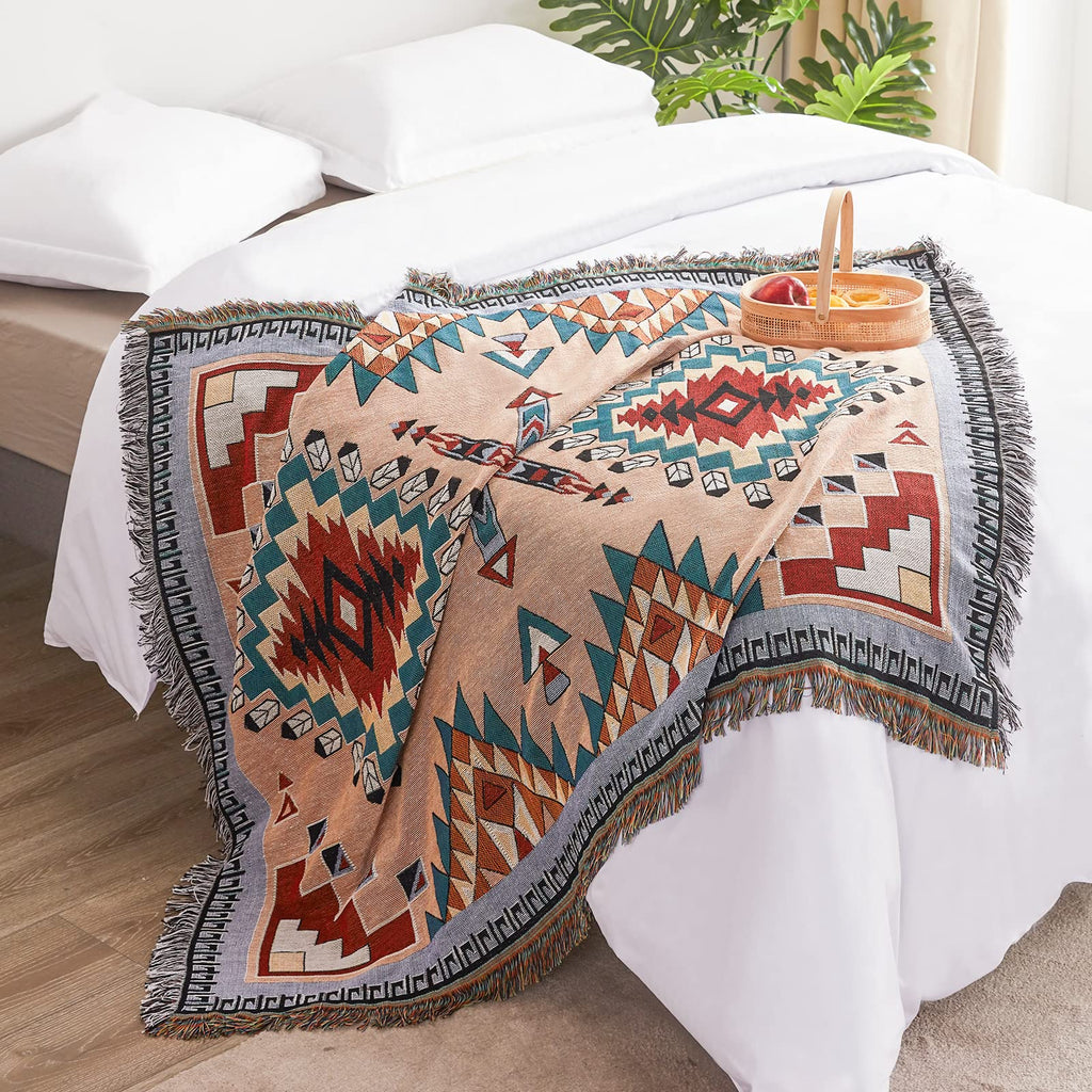 Native American Blanket Boho Throw Blanket for Sofa and Bed, Mexican Decorative Farmhouse Blanket, Southwest Decor
