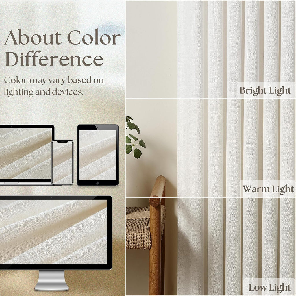 Natural Pinch Pleated Linen Semi Sheer 84 Inch Curtains 2 Panels
