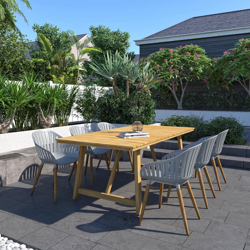 Towson 7-Piece Outdoor Rectangular Dining Table Set | Certified Teak | Ideal for Patio and Indoors