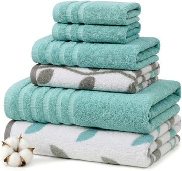 6 Piece Bath Towel Set - Bathroom Set with 2 Bath Towels, 2 Hand Towels, and 2 Wash Cloths - 100% Cotton, Super