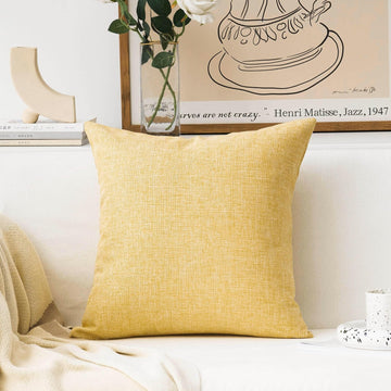 Yellow 20x20 Pillow Cover Textured Linen Throw Pillows, 50cm, 20 Inch, Yellow