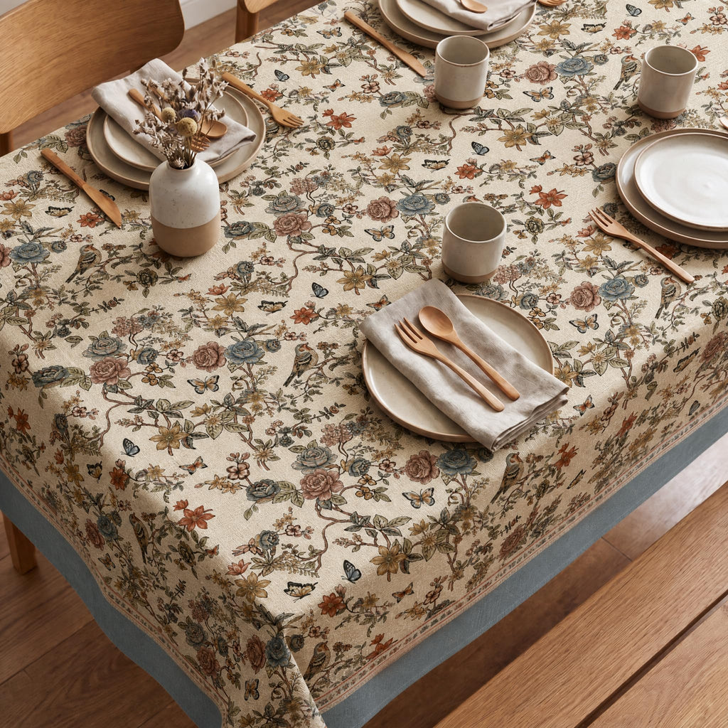 Linen Texture Tablecloth 60"×84" Rectange, Boho Rose Green