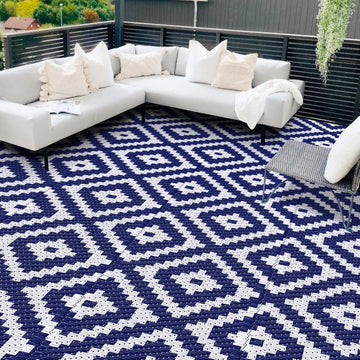 Waterproof Outdoor Rug, Reversible Patio Rug, Blue