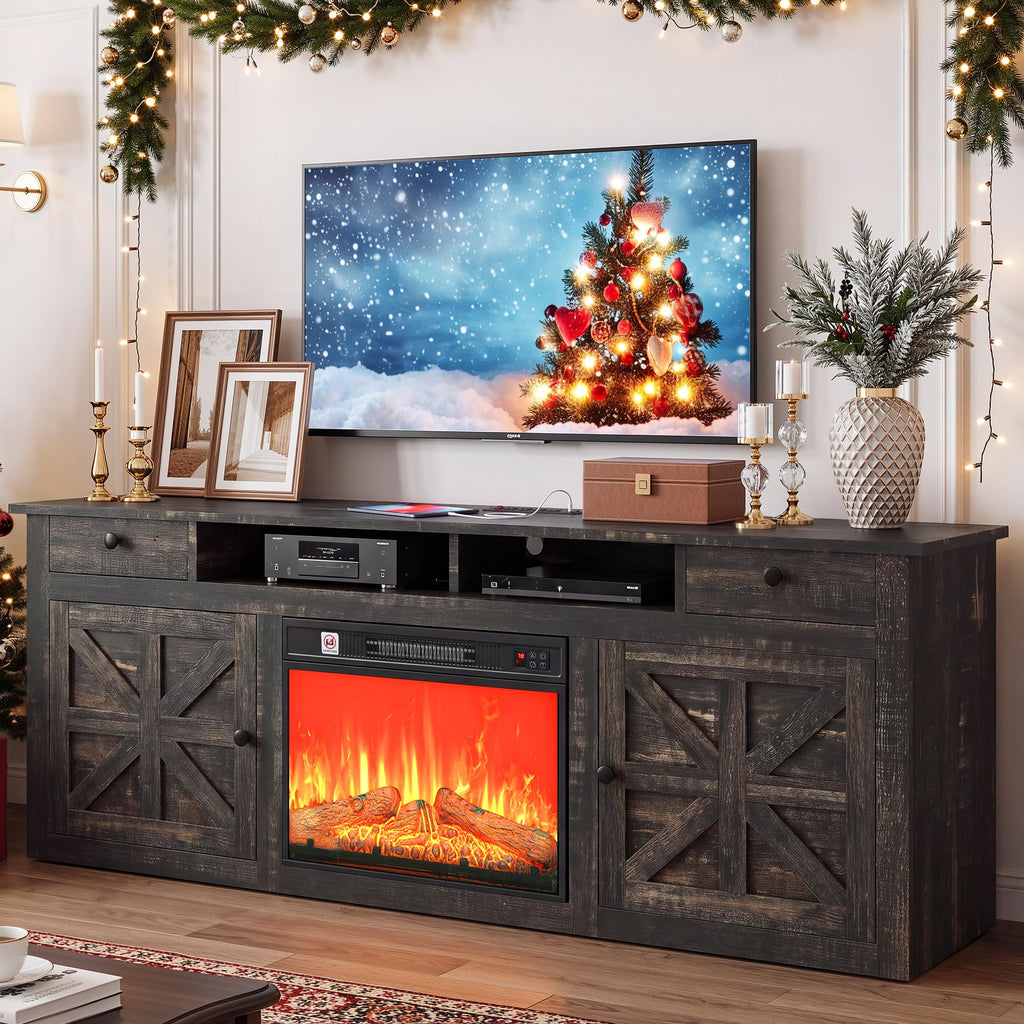 TV Stand with Fireplace for 75 Inch TVs, (Dark Rustic Oak)