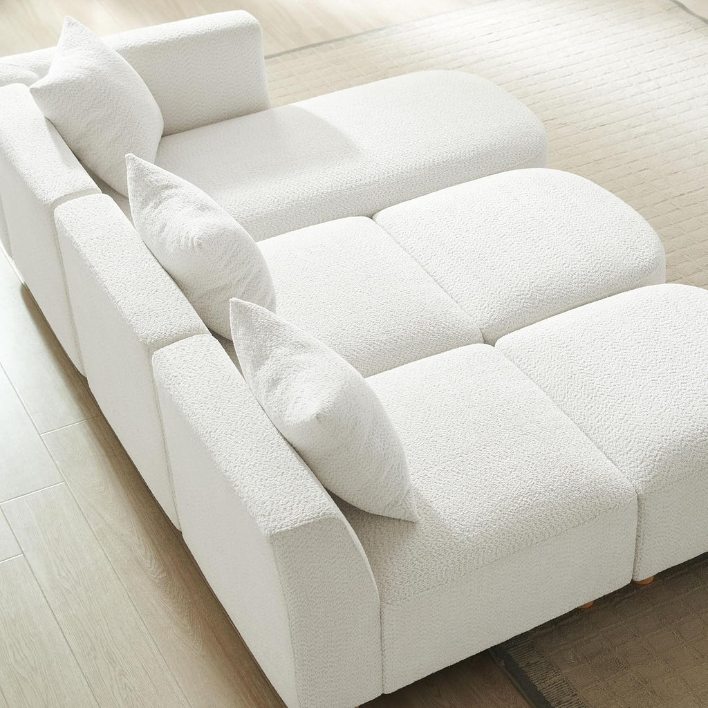 109.84" Modular Sectional Sofa with 3 Pillows, Convertible 5-Seater Comfy Boucle Cloud Couch with Ottoman