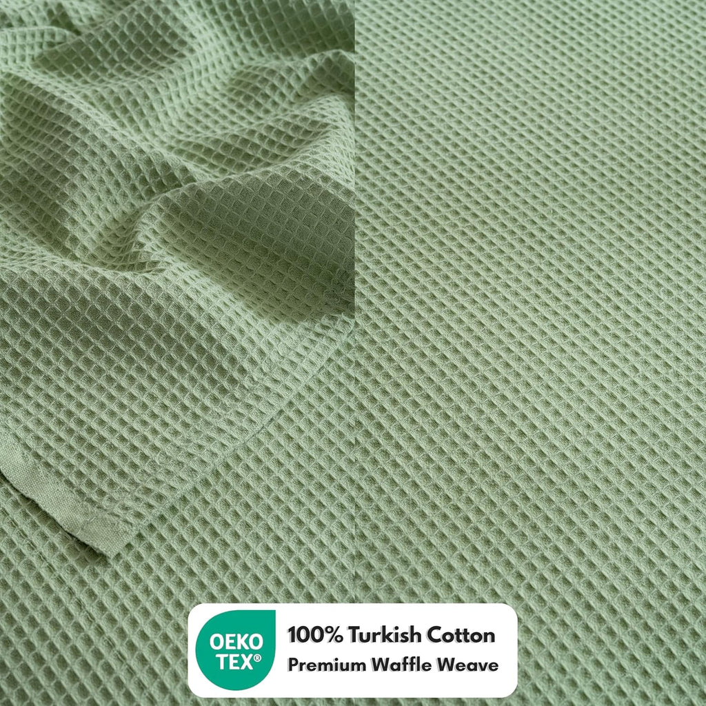100% Turkish Cotton Waffle Blanket Queen - Cozy, Airy, Lightweight Summer Throw Blankets - Made in Turkiye, (Mint