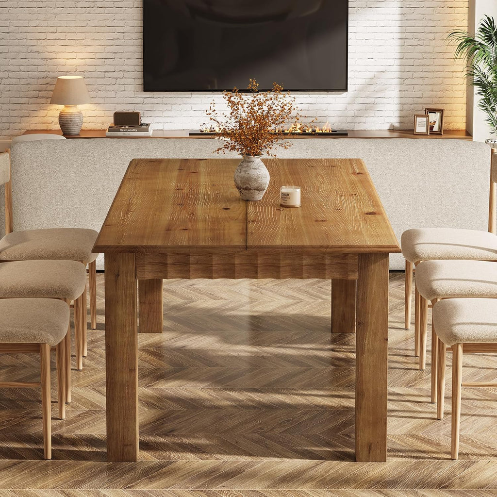 63-Inch Solid Wood Dining Table for 6, Farmhouse Kitchen Table with Heavy Duty Legs, Rectangular Wood Dinner Table