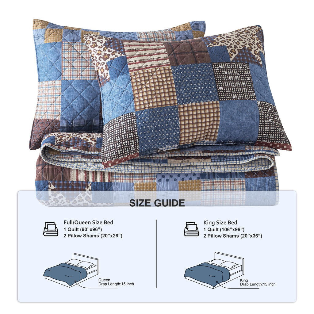 100% Cotton Reversible Patchwork Quilt Set, Leopard
