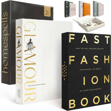 Decorative Books Decor - Black & Ivory Linen Faux Books for Decoration: Aesthetic Fake Book Shelf, Living Room