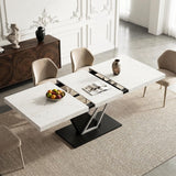 59'' to 78.7'' Extendable Dining Table for 4-8, Faux Marble Expandable Kitchen Table with Sturdy Metal Base