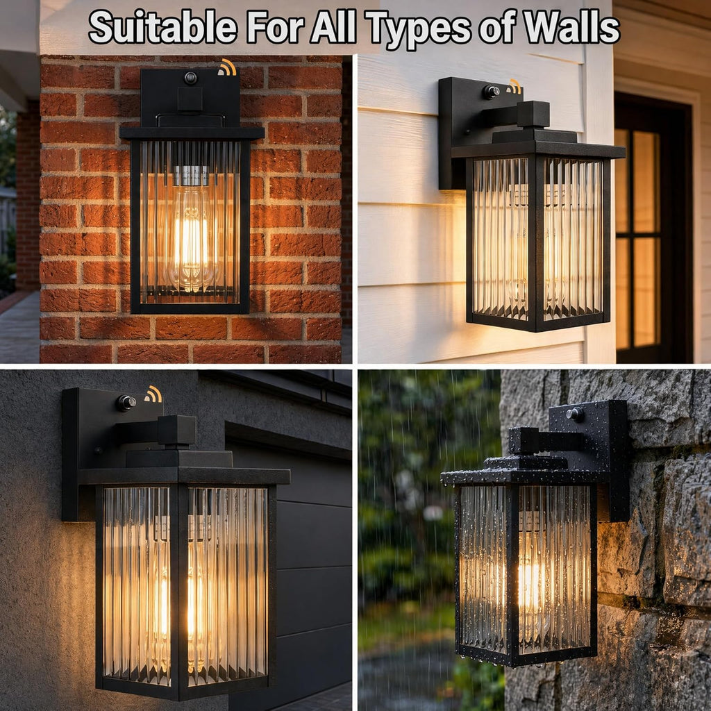 Dusk to Dawn Outdoor Wall Light Fixture, Waterproof Exterior Porch Light with Tempered Glass