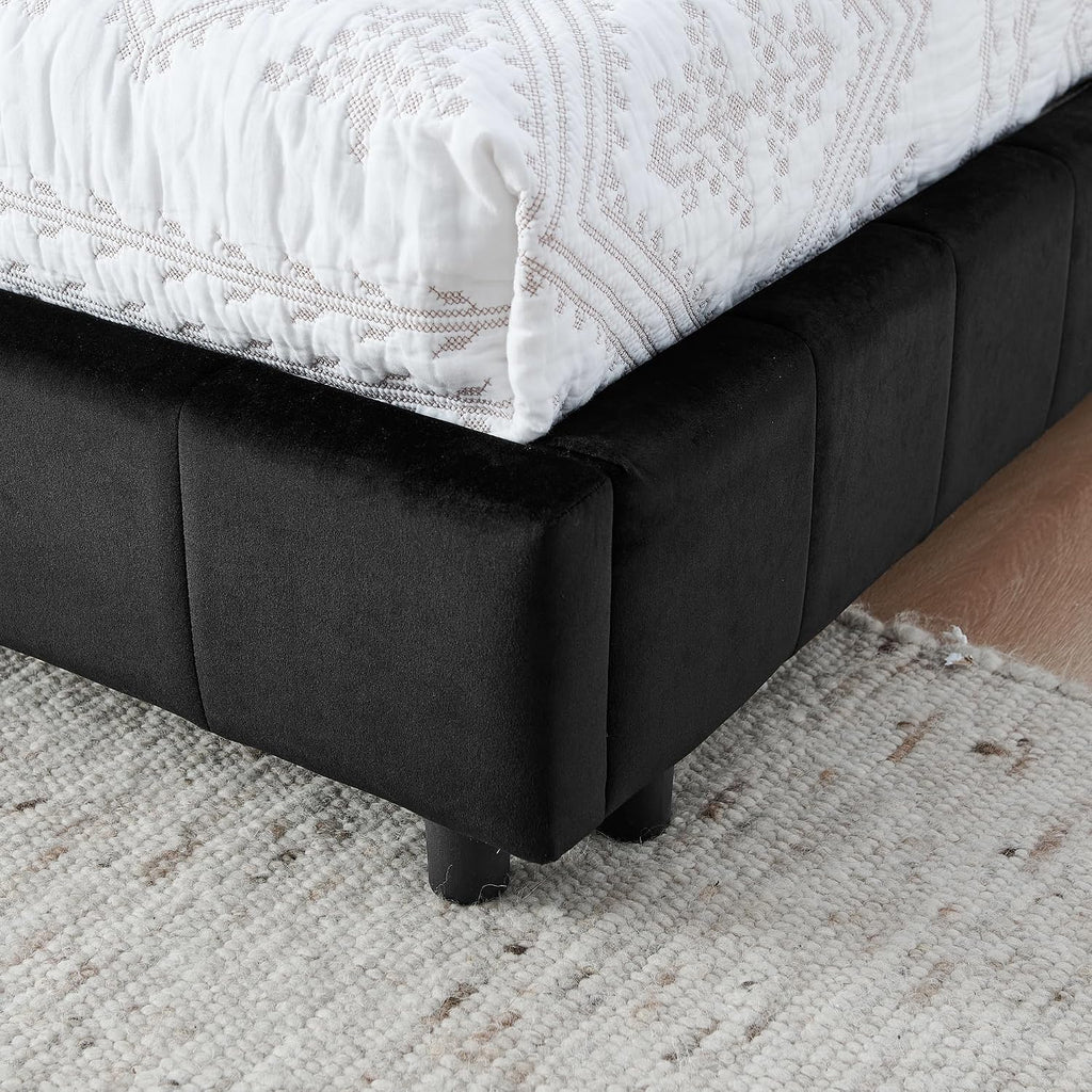 Queen Size Daybed, Velevet Upholstered Day Bed Frame with Tufted Backrest and Armrests,Solid Wood Slat Support,No Box