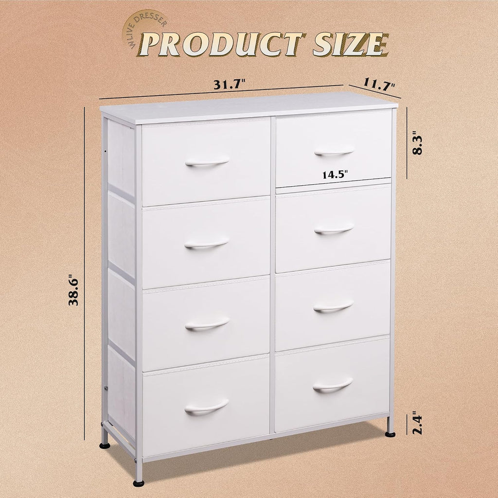 Fabric Dresser , Tall Dresser with 8 Drawers, Storage Tower with Fabric Bins, Double Dressers, Chest of Drawers for