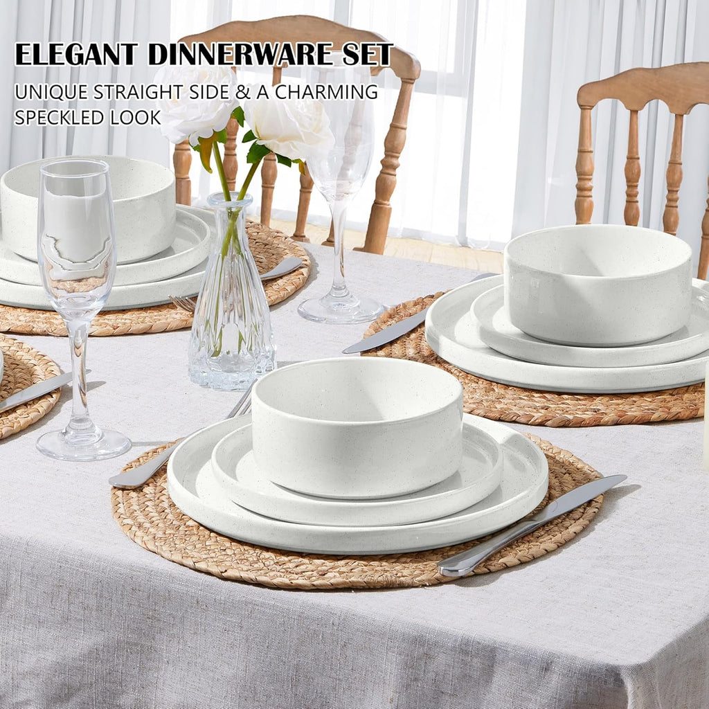 Stoneware Dinnerware Sets, 12-Piece Plates and Bowls Dish Set for 4, Kitchen Modern Dinning Dishware