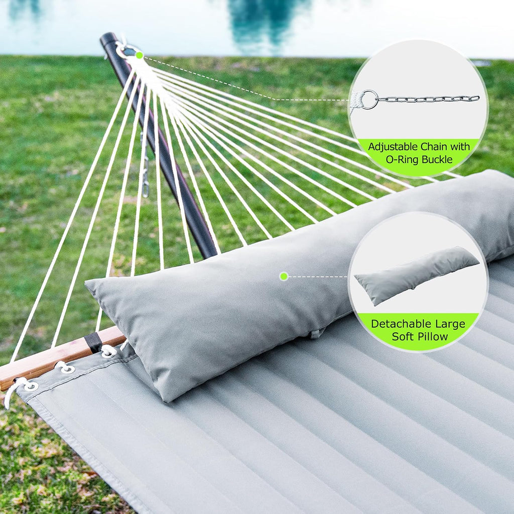 Double Hammock with Stand, Heavy Duty Outdoor Hammock for Two, 500 LBS Capacity, Stable Steel Frame with Balance