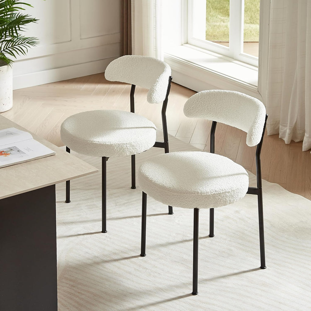 Dining Chairs, Beige Boucle Dining Chairs Set of 4, Kitchen Dining Room Chairs Curved Backrest Upholstered Mid