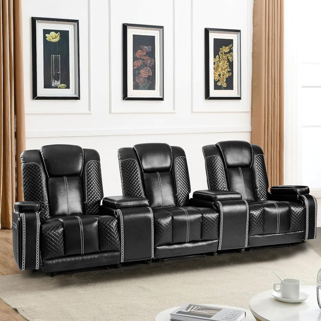 Recliner Chair Set of 3 Theater Seating Breathable Leather Sofa, Suitable Living Room Home Black A120-B0F8TRZNPM