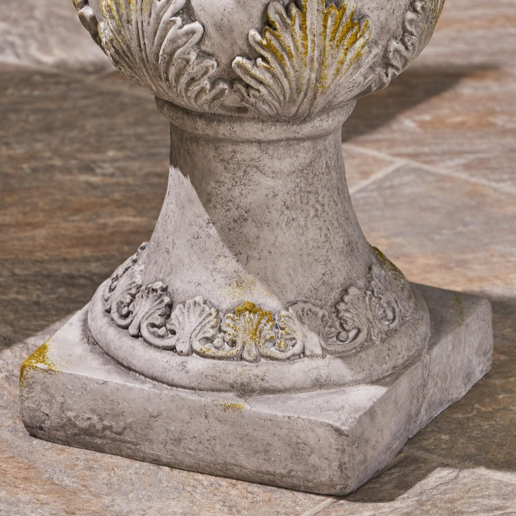Jorine Patio Planter, Light Concrete Planter, Mid-Centry Gadern Urn, Floral Relif Design Plant Pot, Large Garden Pot