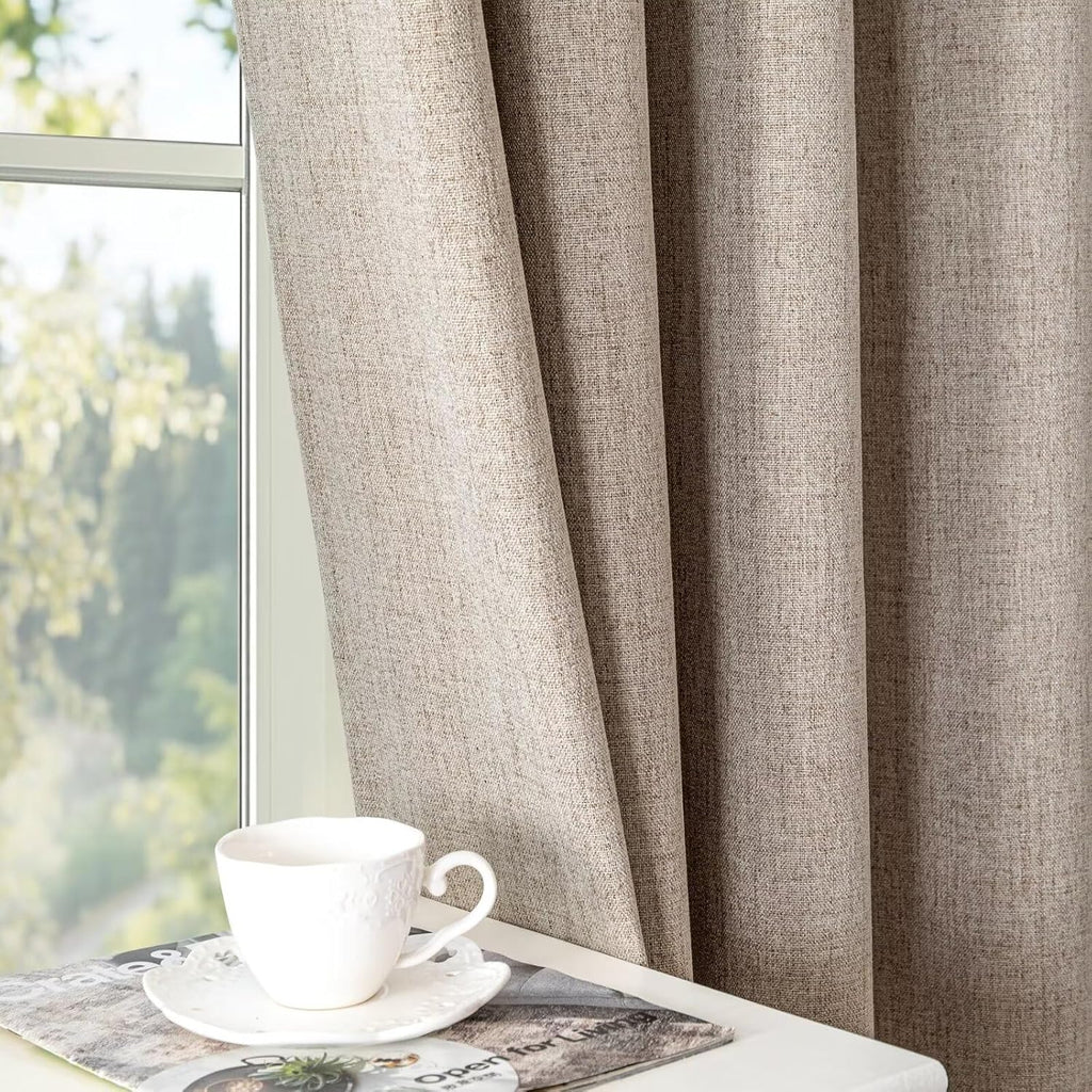 100% Blackout Curtains 2 Panels Set, Beige Curtains, Black Out Thermal Insulated Grommet Drapes