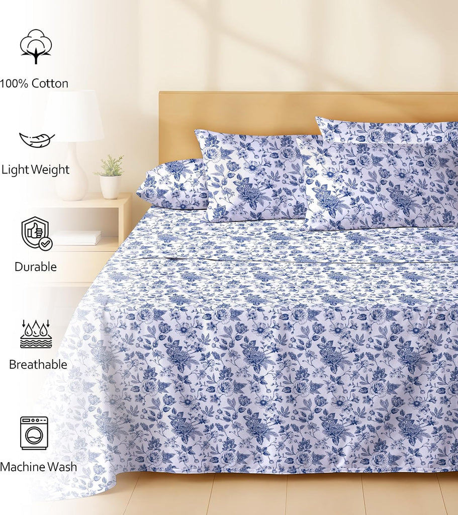 100% Cotton Percale Sheets King, Wild Flower - Set of 6
