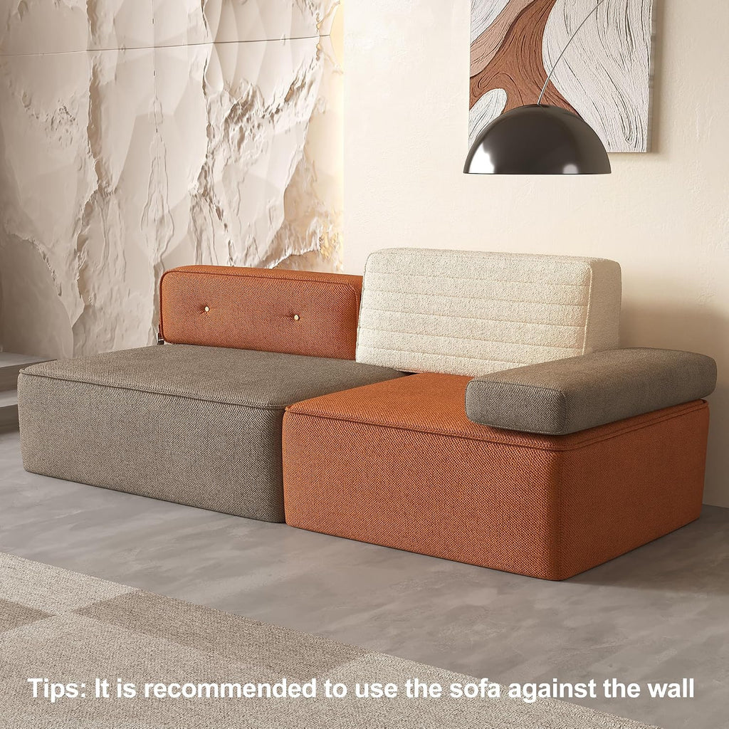 Mid-Century Modern Modular Sectional Sofa, 79.9" Width Multi Color Fabric Upholstered Couch, Versatile Living Room &