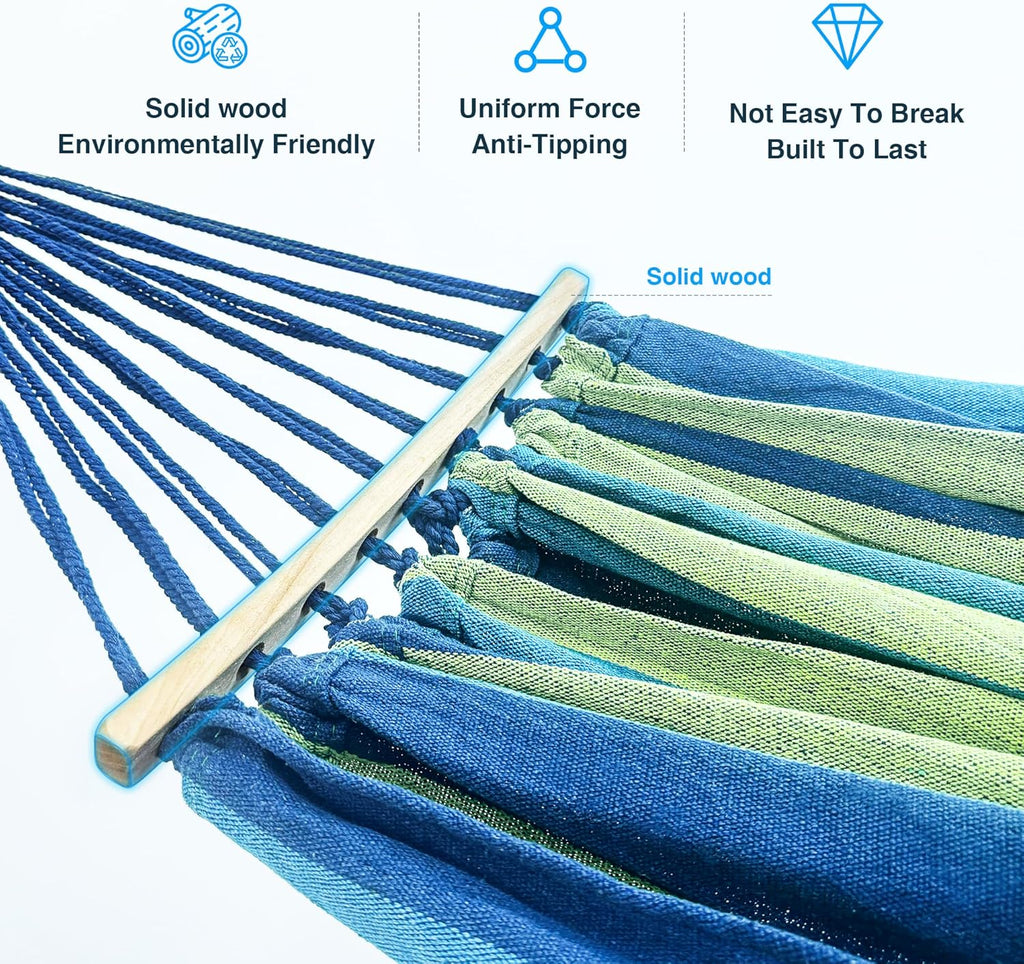 Double Hammock with Stand, 2 Person Hammock with Anti-Rollover Spreader Bar, Adjustable Height Heavy Duty Steel