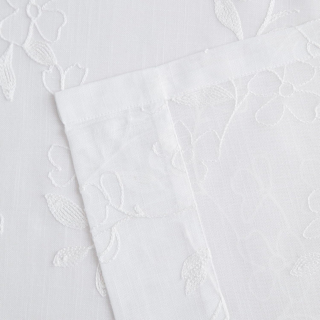 White Embroidered Floral Pinch Pleated Sheer Curtains Leaf Patterned Rustic Light Filtering Window Panels for Living
