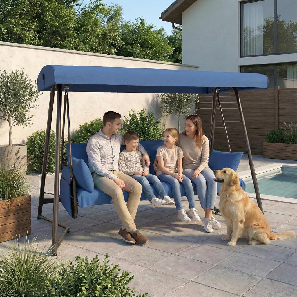 3-4 Seat Oversized Outdoor Porch Swing with Adjustable Backrest Canopy,2-in 1 Swing Bed with Stand 800 lbs