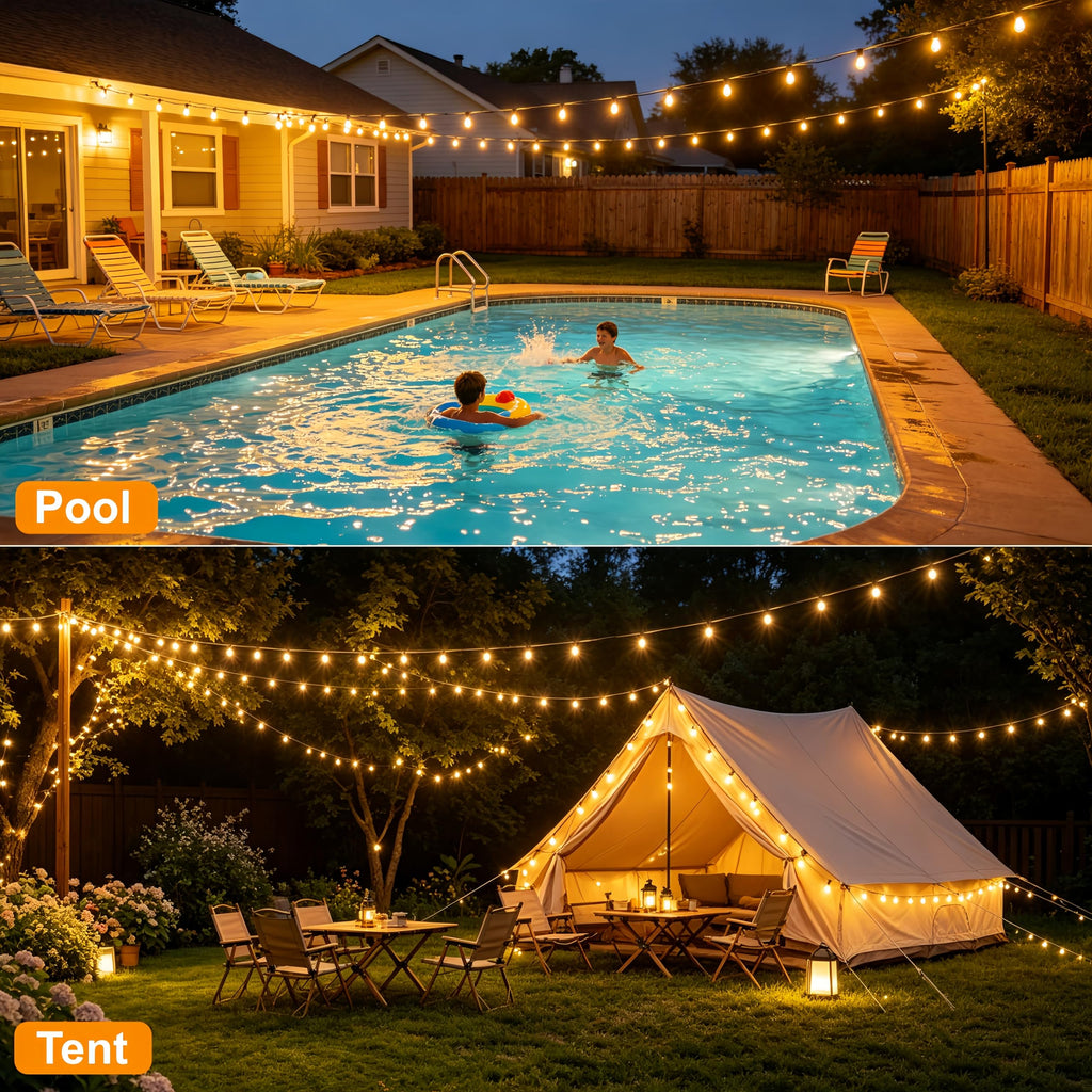 60FT Outdoor String Lights ST38 LED with Remote Waterproof Dimmable
