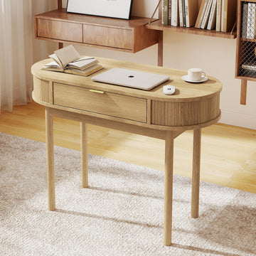 Wood Desk with Drawer, 39.36''Computer Desk Vanity Console Table, Oak