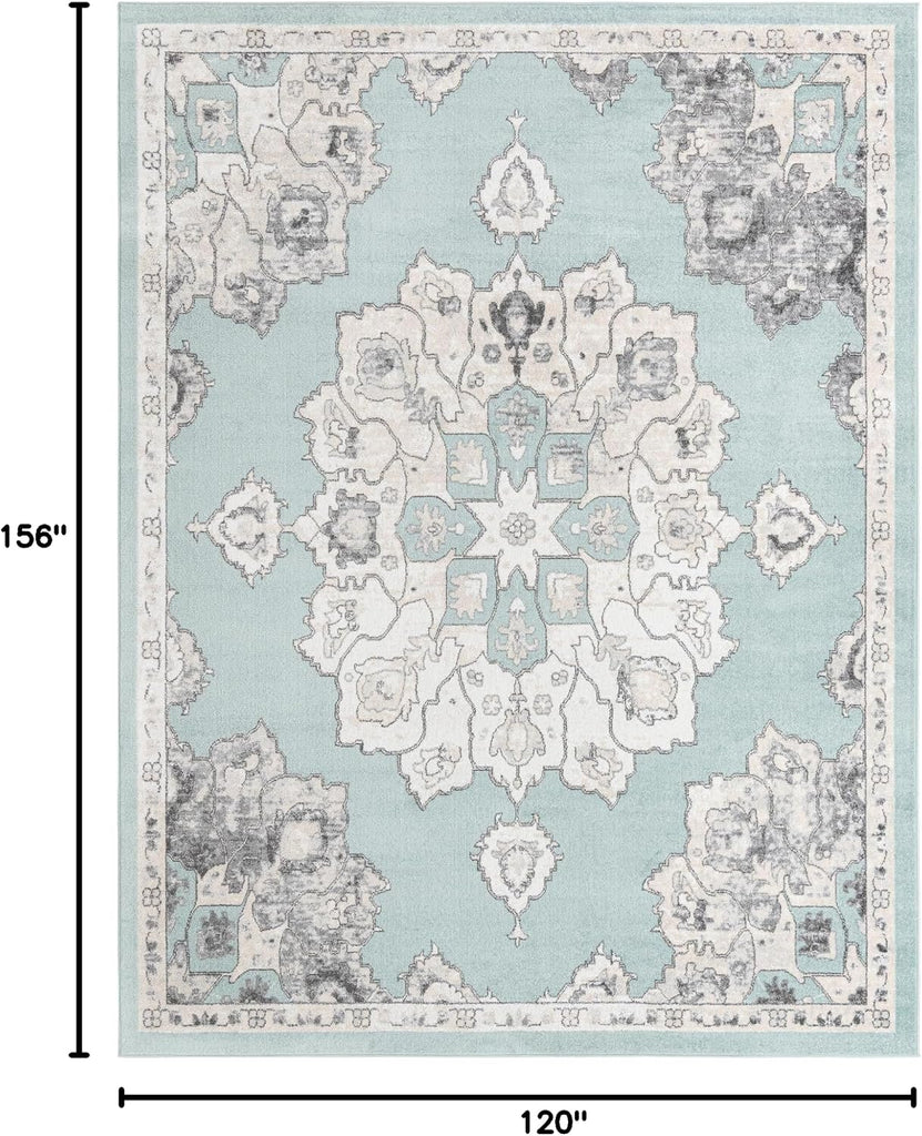 Parker Rug - 10' x 13' Aqua Easy-Clean Rug - Vintage Medallion