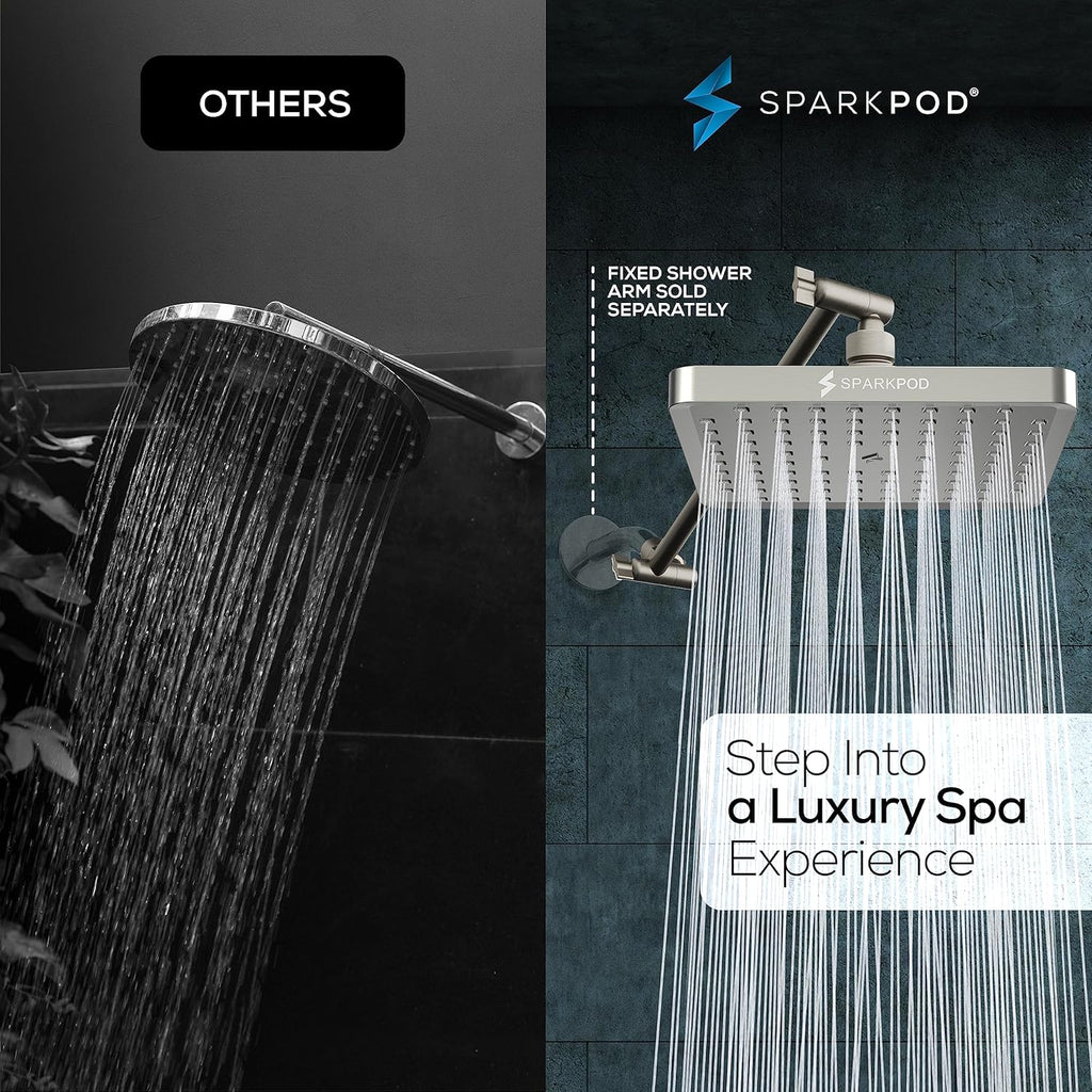 Square Rain Shower Head with Extension Arm - Height Adjustable Shower Head with High Pressure Performance