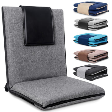 Floor Chair with Back Support Foldable Meditation Seat, Grey