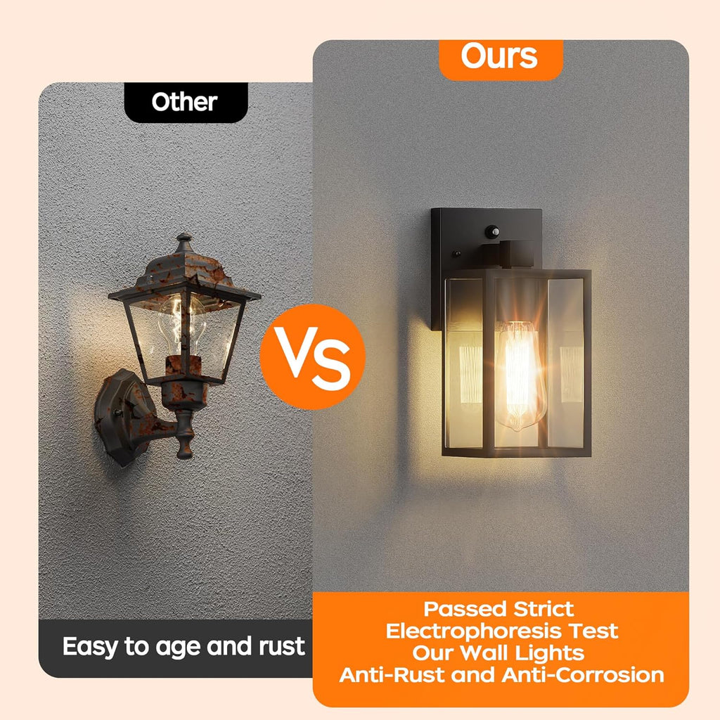 Dusk to Dawn Outdoor Lighting Fixtures, Exterior Front Porch Light, Black Sensor Wall Sconce Lamp