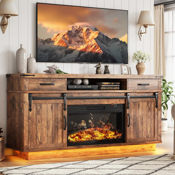58" Farmhouse Electric Fireplace TV Stand for TVs up to 65", Entertainment Center with 2 Large Storage Drawers