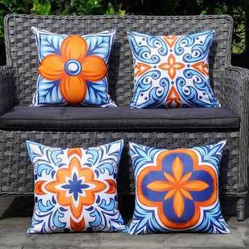 Outdoor Pillow Covers Waterproof Set of 4 Floral Boho Decorative Throw Cushion Cover Farmhouse Pillows for Bench