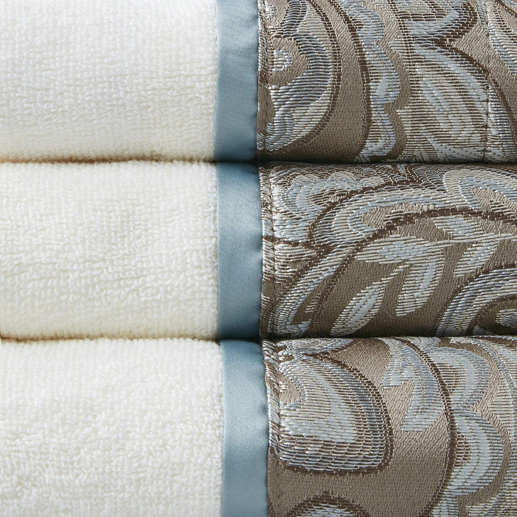 Park Aubrey Cotton Bath Towel Set Jacquard, 6 Piece, Blue/Brown | Plush Feel, Hotel Quality , Paisley Pattern