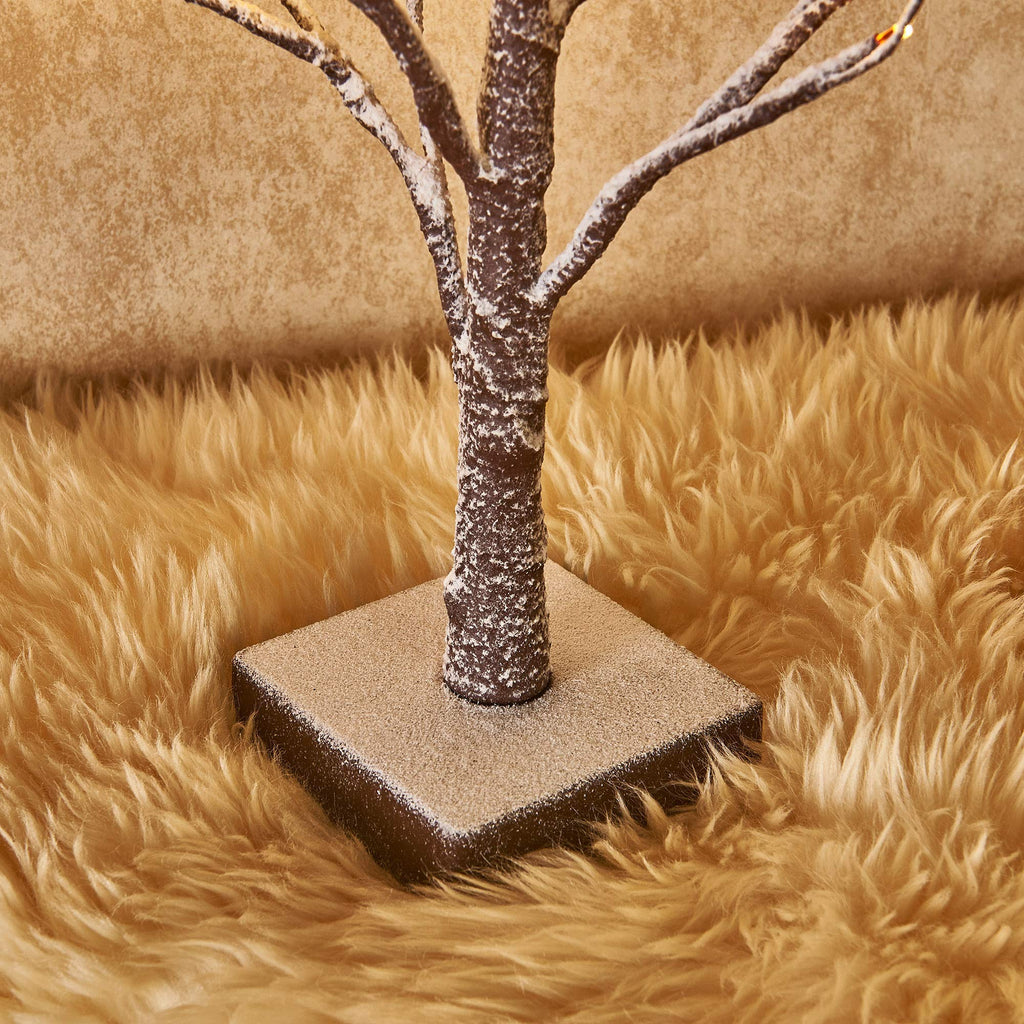 Lighted Tabletop Artificial Small Tree Snow Dusted 24 LED 18IN Battery Operated with Timer Indoor Use for Halloween