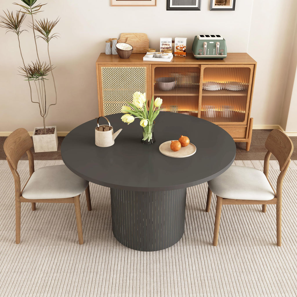 Round Dining Table for 4, Modern Farmhouse Kitchen Table, 47 Inch Small Circle Dining Tables with Wood Strip Base