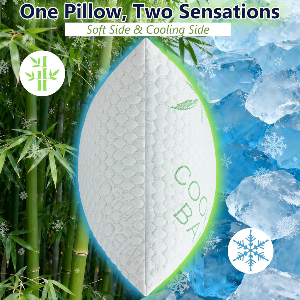 Cooling Pillows, Shredded Memory Foam Pillows King Size Set of 2 Adjustable Firm Bamboo Bed Pillows for Hot, Side