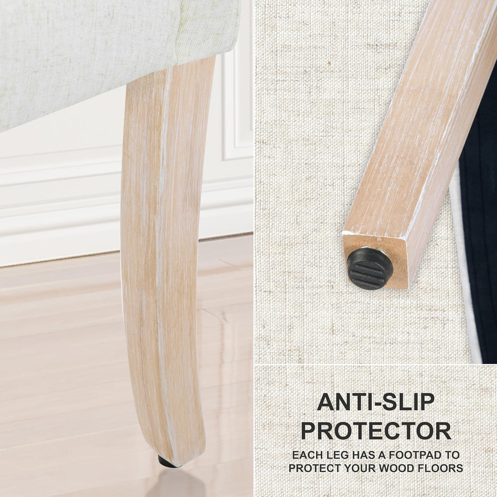 Scalloped Detail Dining Chair, Upholstered Parsons Dining Chairs, Decorative Home Furniture, Cream Textured Woven (Set